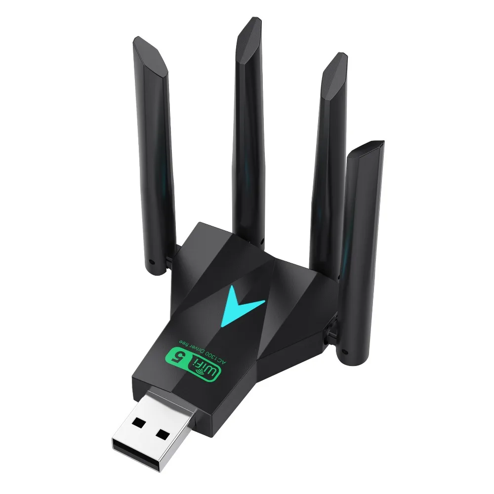 4 Antenna Design Dual Band WiFi USB Adapter Dual Band 2.4G/5Ghz Receiver 1300Mbps WiFi Dongle Powerful Driver Free