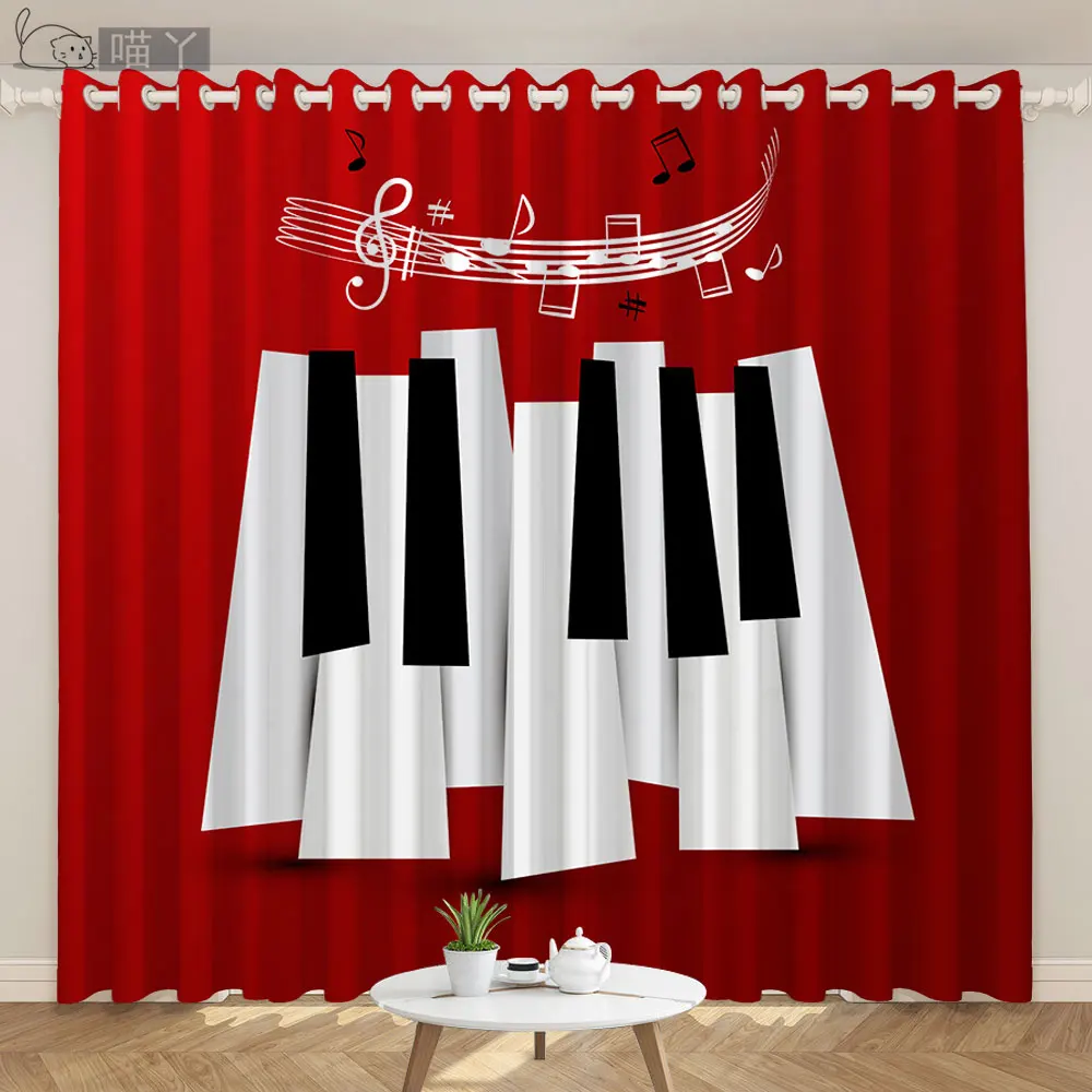 2PCS Custom Curtains Modern American Nordic Black White Piano Key Notes Music Studio Bedroom Living Room Semi-blackout Curtains