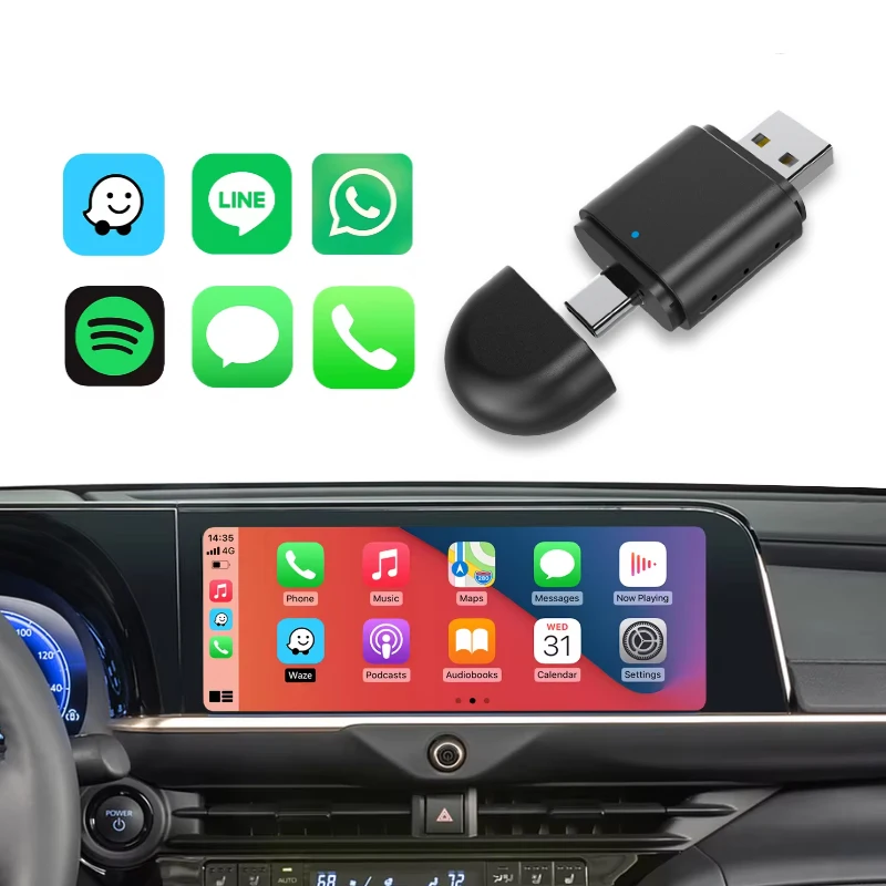 Mini wireless Carplay adapter USB&Type-C dual interface Carplay dongle wired Carplay Android auto to wireless WiFi6 BT5.0 Box