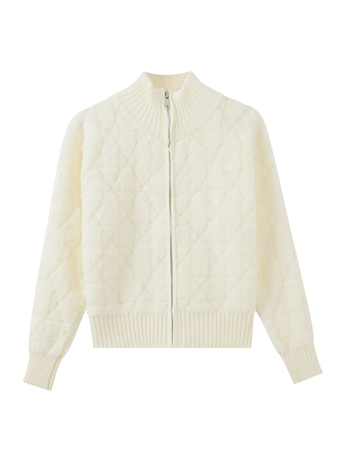 เสื้อคาร์ดิแกนไหมพรมถักแบบมีซิปสำหรับผู้หญิง คอตั้ง สวมใส่สบาย เหมาะสำหรับฤดูใบไม้ผลิ ฤดูใบไม้ร่วง และฤดูหนาว ทรงหลวม ยาว