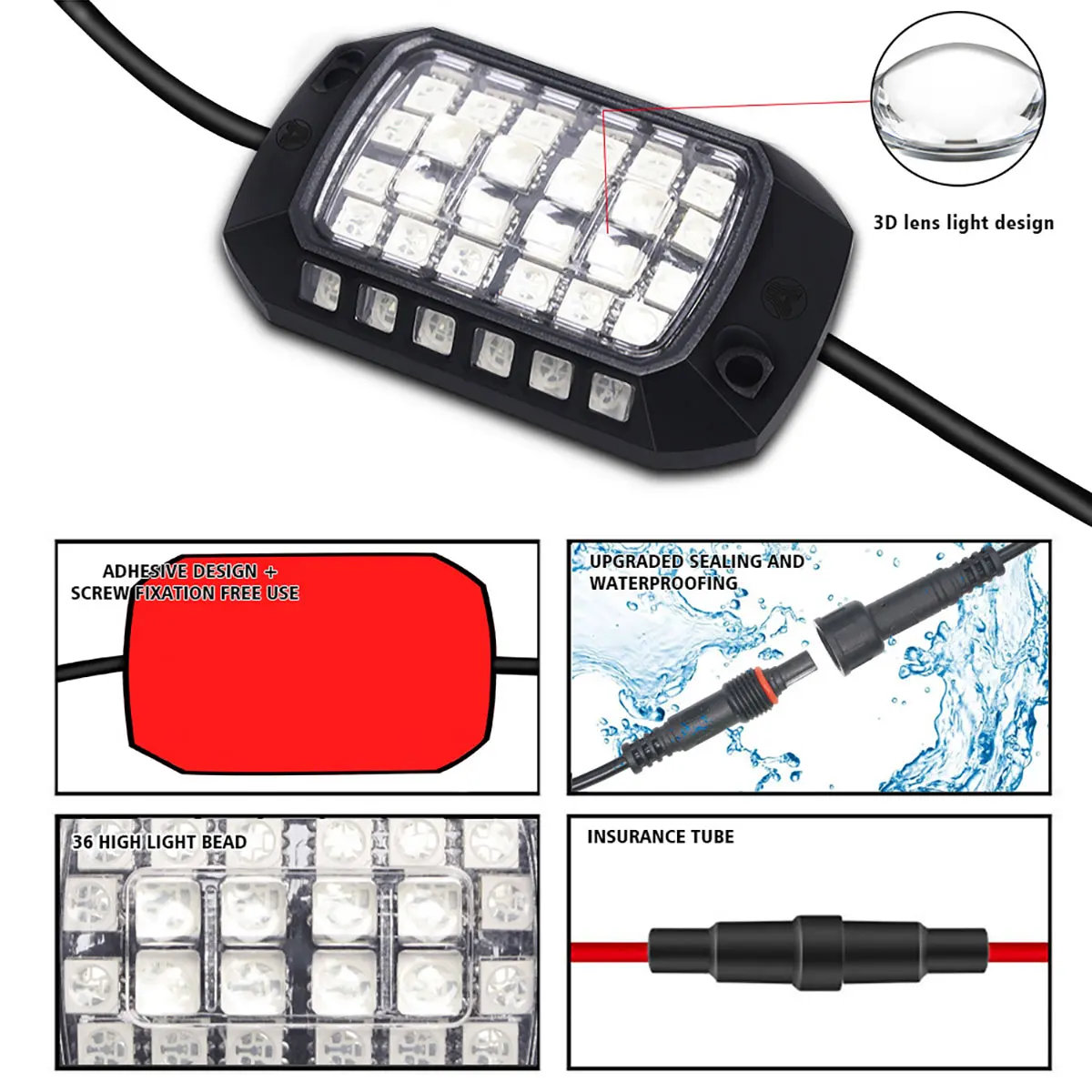 4/8/12PCS Car Underglow Chassis Light RGB Neon LED Rock Light 3D Lens Universal For Jeep Truck SUV ATV UTV Decorative Accessorie