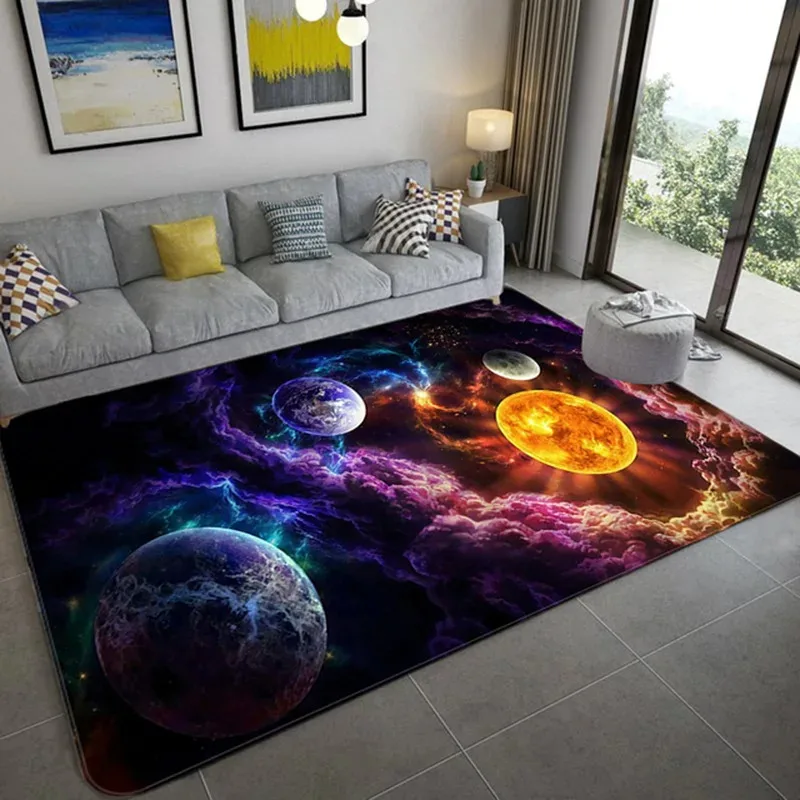 3D Solar System Rug Non Slip Carpet Universe Planet Starry Sky Area Rug for Living Room Bedroom Kids Decor
