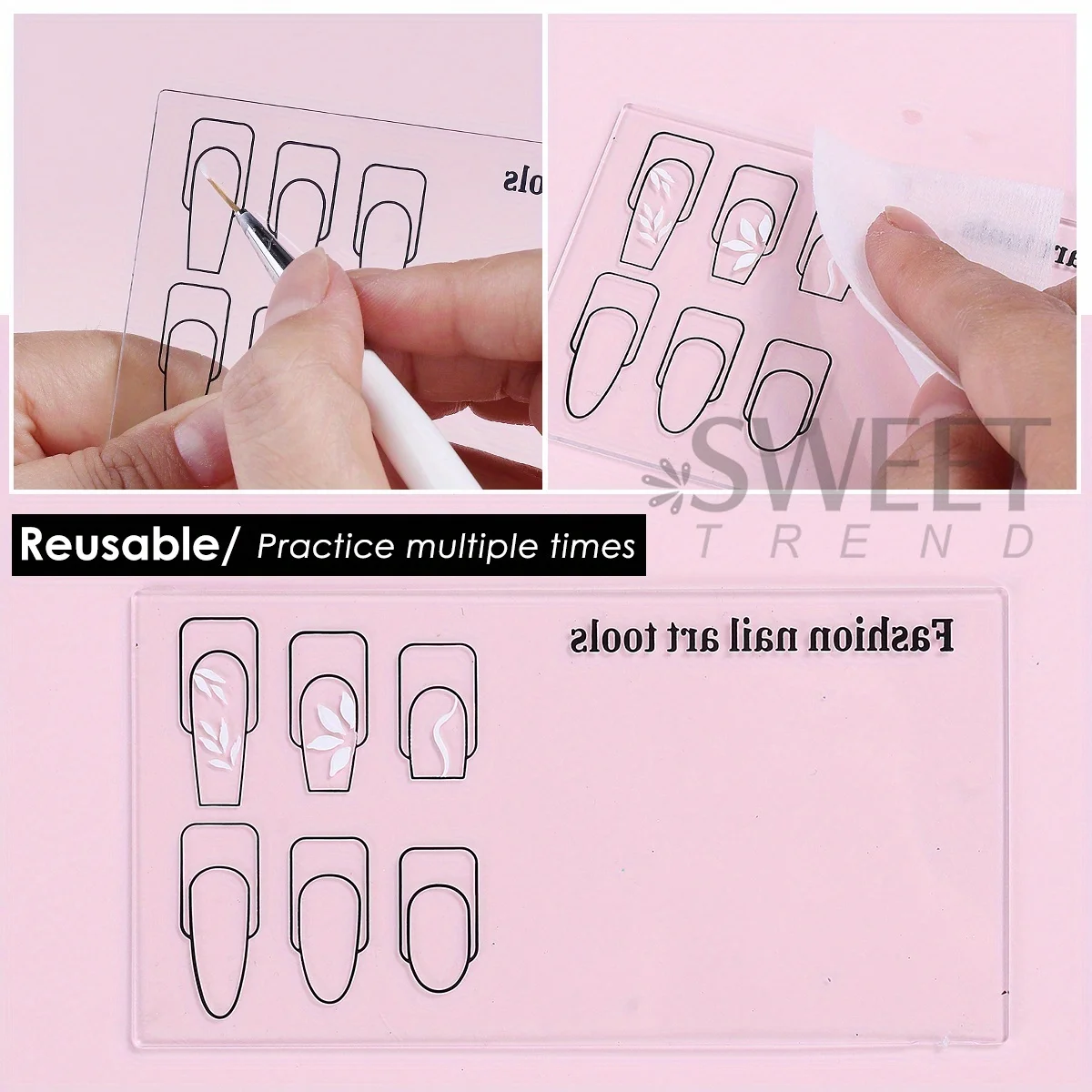 2pcs Acrylic Nail Practice Palette Transparent Reusable Gel Polish Mixing Board 6 Common Shapes Exercises Drawing Manicure Tools