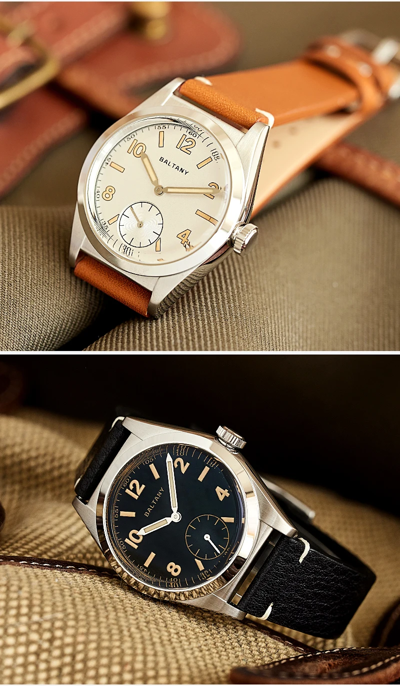 Baltany S4012 Retro Bubbleback Wristwatch Subsecond 100M Waterproof Luminous VD78 Leather Vintage Quartz Dress Watch