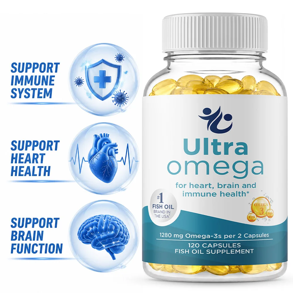 Ultra Omega, 1280mg Omega-3 Fish Oil, High-potency Omega-3 Fish Oil with EPA & DHA Supports Brain & Heart Health, Non-GMO