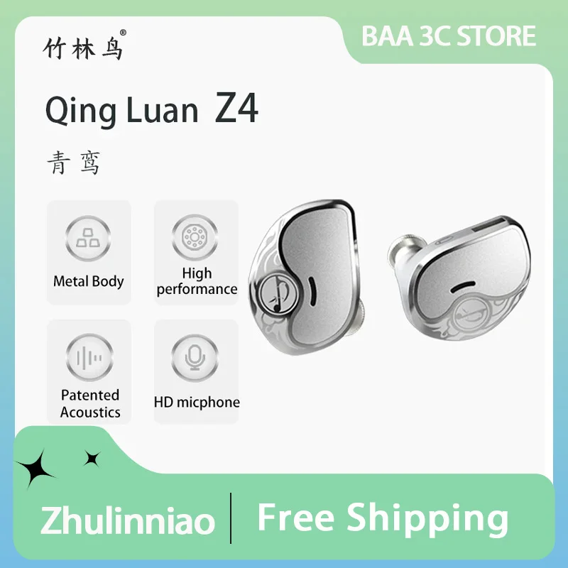 Zhulinniao Qingluan Z4 in-ear Metal Earphones Hybrid Driver Technology Hifi Bass Earbuds Sport Noise Cancel Music Headphones