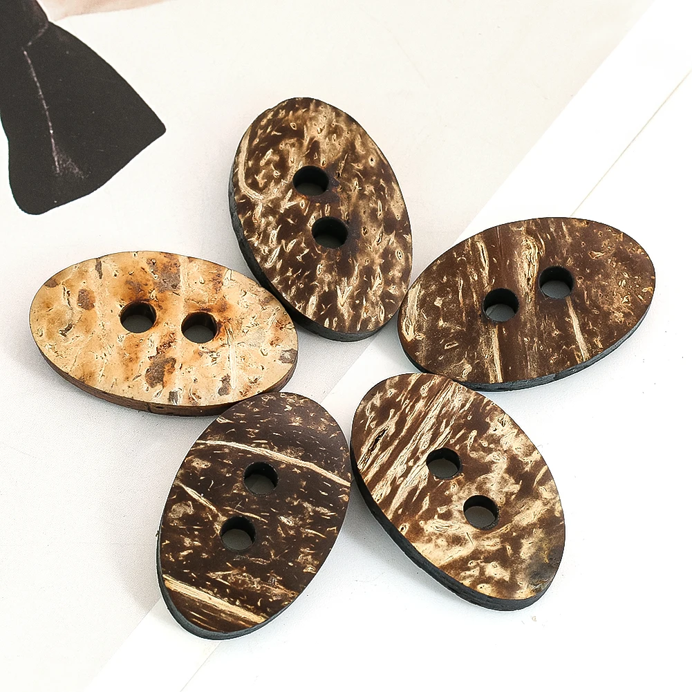 10PC Brown Wooden Oval Buttons 2 Hole Flat Back Buttons Sewing Crafts Scrapbooking Embellishments for Clothing Items