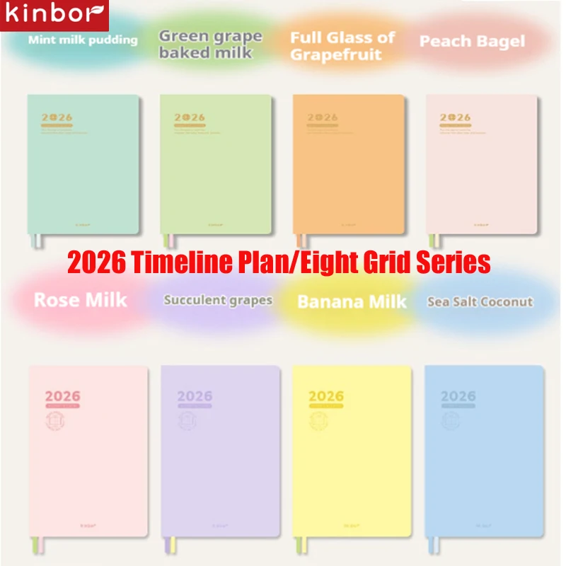 Kinbor 2026 Yearly Planner,A5 Timeline/Eight Grid Journal Notepads 52g Tomoe River Paper,Pure Color Record Life Hourly Schedule