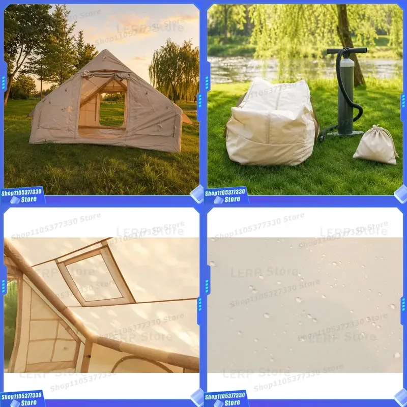 Basic 6.3sqm Inflatable Tent Entry-Level Single Door 210D Oxford Khaki Glamping Air Cabin Simple Mode Budget Friendly