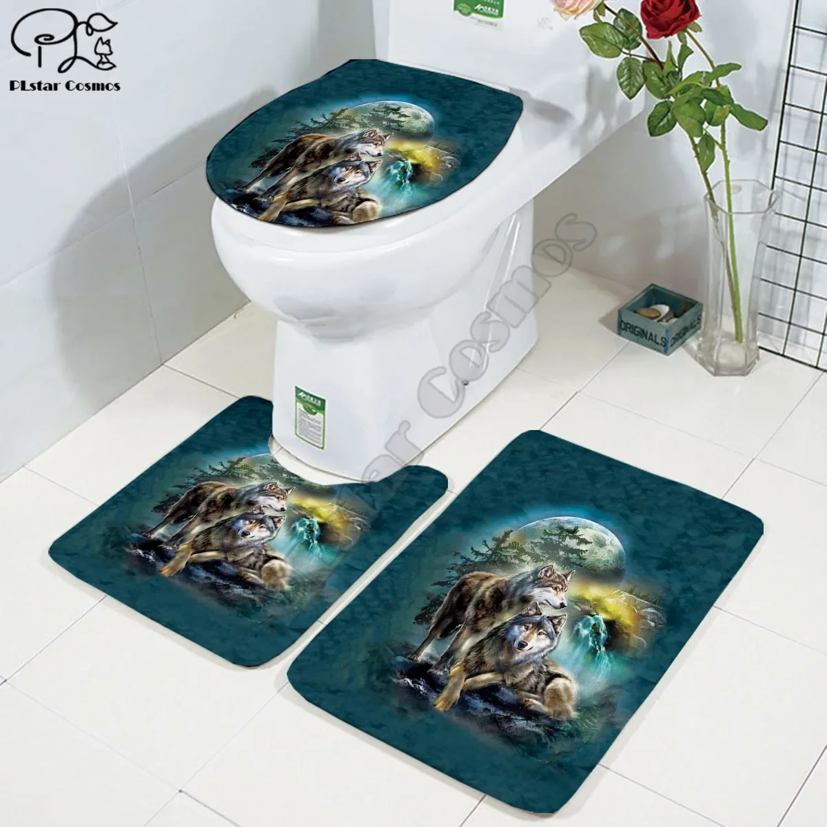 

Волк с 3D принтом, пьедестал для ванной комнаты, ковер, крышка для унитаза, набор ковриков для ванной, Прямая доставка, стиль