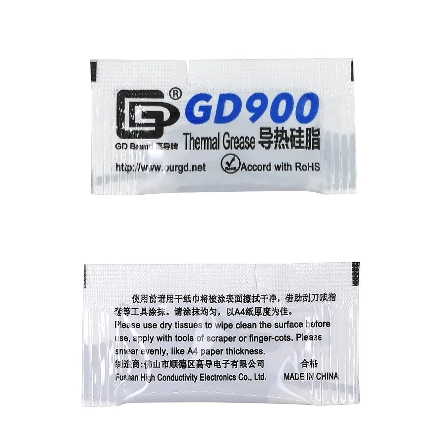 50/100 sztuk GD900 smar termiczny 0.5g 4.8W/mk pasta termiczna przewodzący silikonowy tynk radiator kompound dla GPU chłodnica procesora — zdjęcie 5