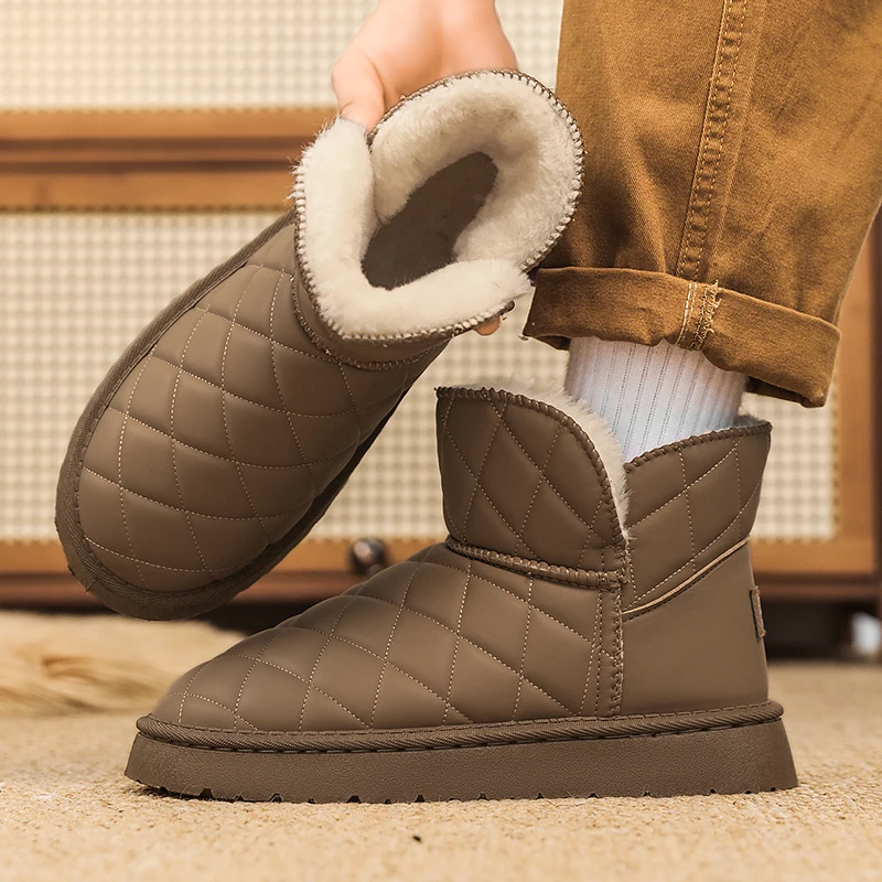 

Winter Snow Boots Cotton Shoes Solid Color Checkered Anti-slip Comfortable Outdoor New Flat Split-on Casual Fleece Warm Boots