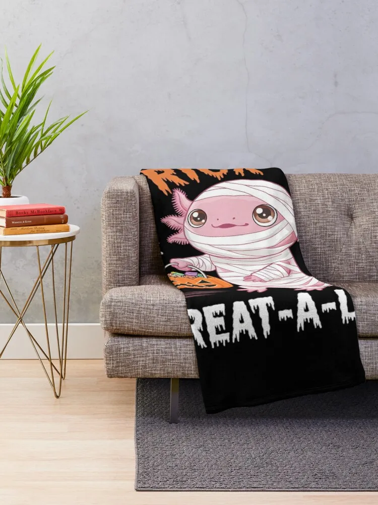 Kawaii Axolotl Mummy Trick or Treat-A-Lotl Halloween Throw Blanket Winter beds valentine gift ideas Blankets