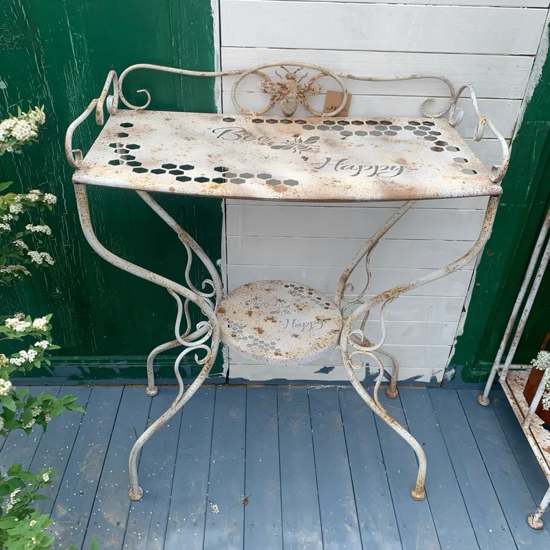 Vintage Bee-Themed Two-Tier Iron Plant Stand