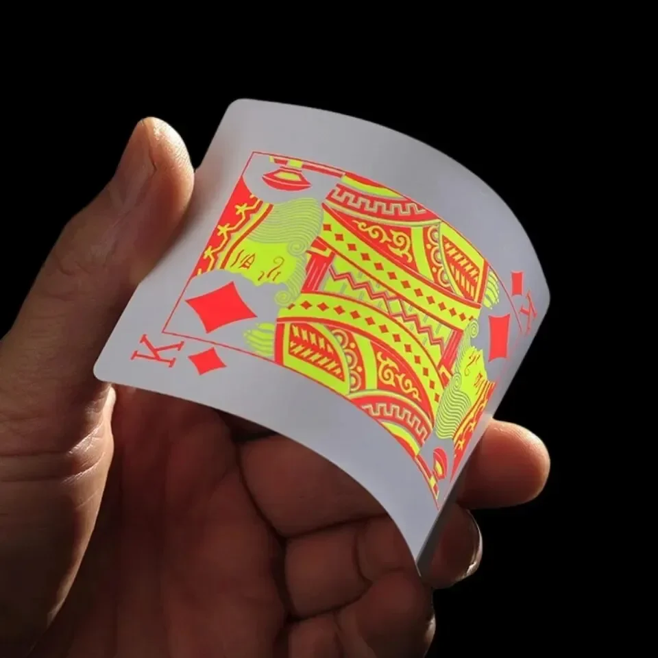 Fluorescent PVC Playing Cards Magic Waterproof Poker Glow In The Dark Bar Party KTV Plastic Professional Poker Cards E56D Profes