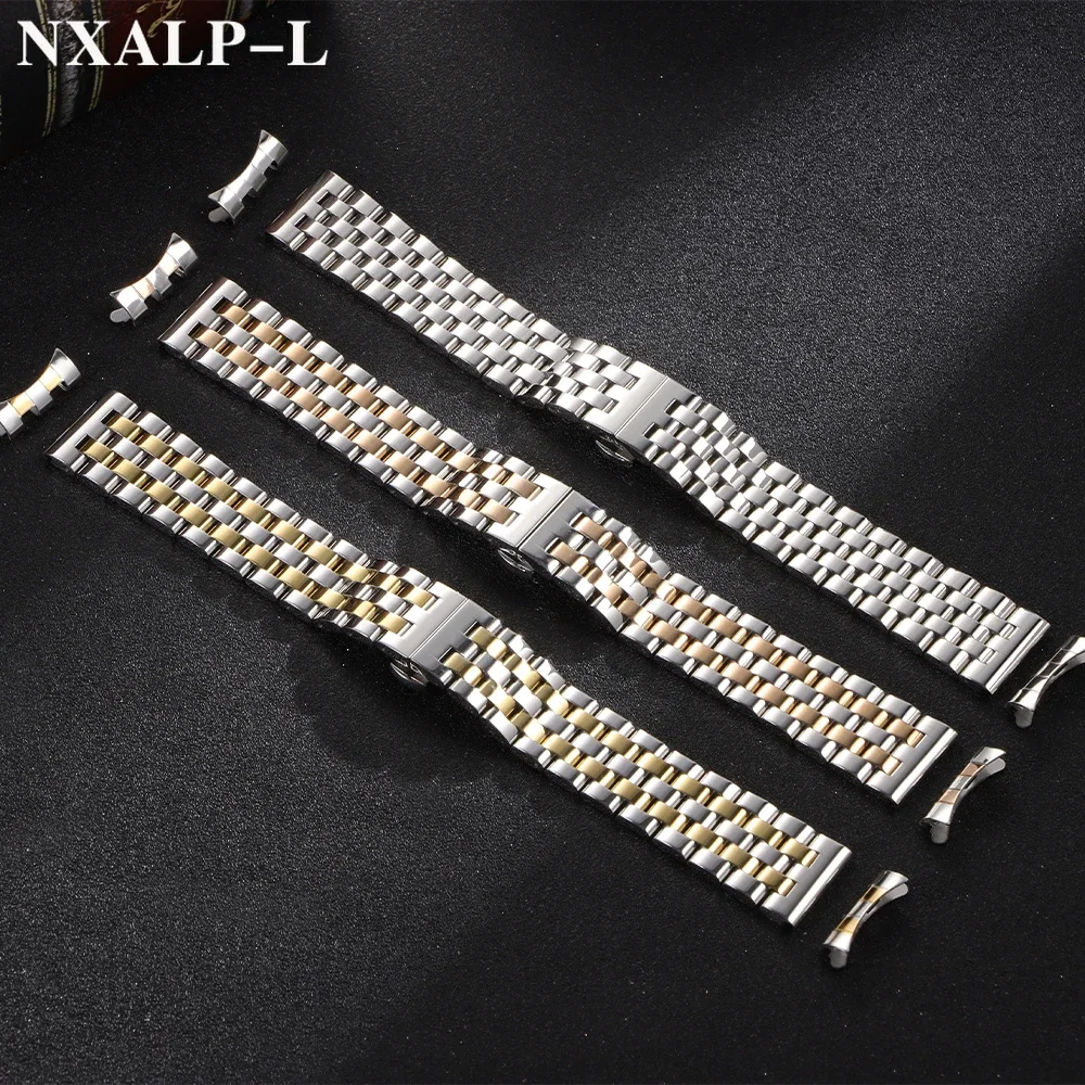Pulseira de aço inoxidável sólido 18mm 20mm 22mm pulseira de relógio curvada/extremidade plana para tissot para longines para seiko para cidadão