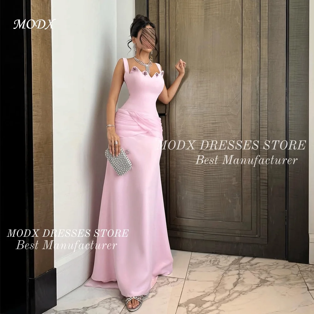

MODX Sexy Pink Satin Arabic Evening Dresses Beaded Customized Sleeveless Women Party Dress Formal Celebrity Gowns Quinceanera Dr