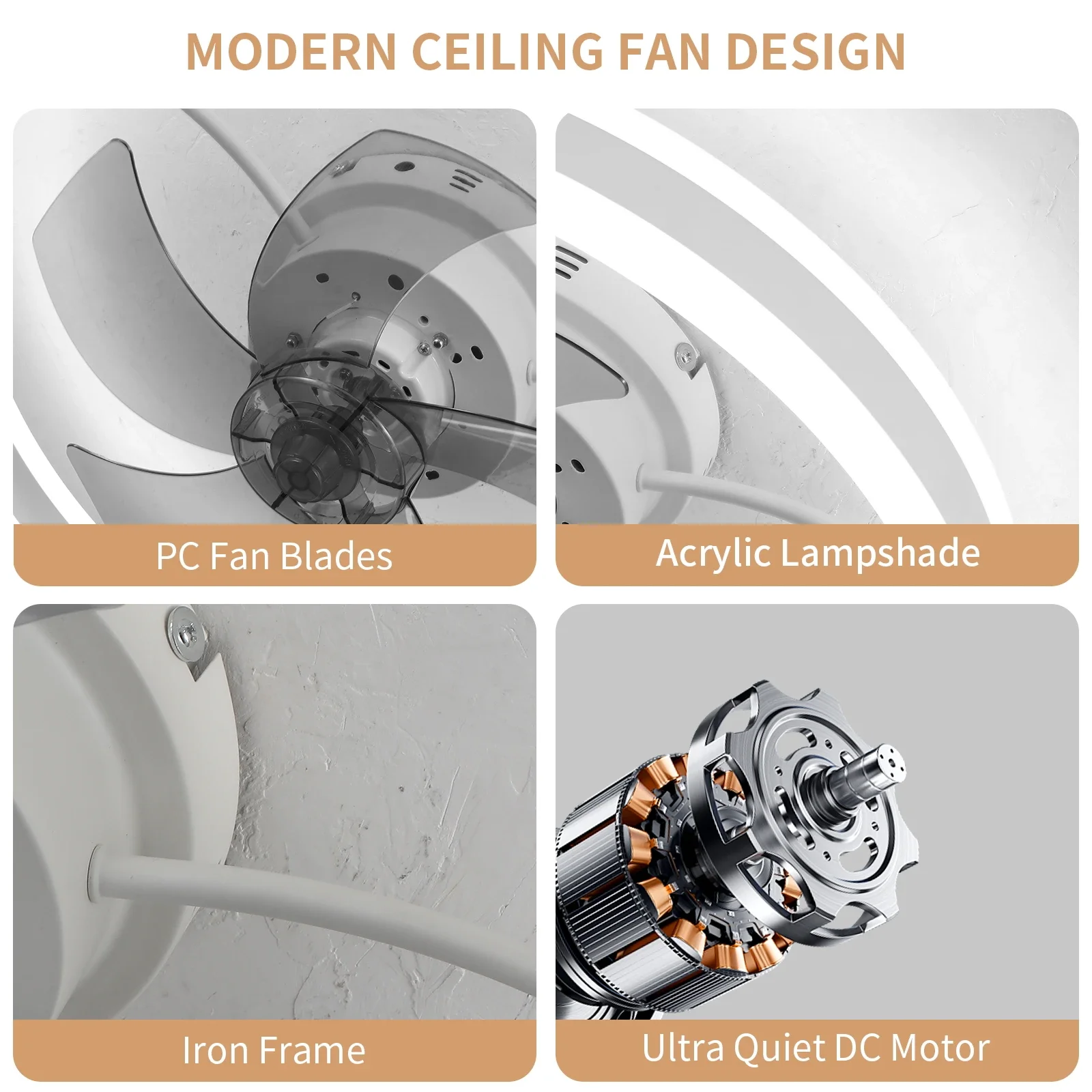 LED Fan Ceiling Light with 110V Voltage Equipped with Remote Control Stepless Dimming Adjustable Fan Timing and Multiple Levels