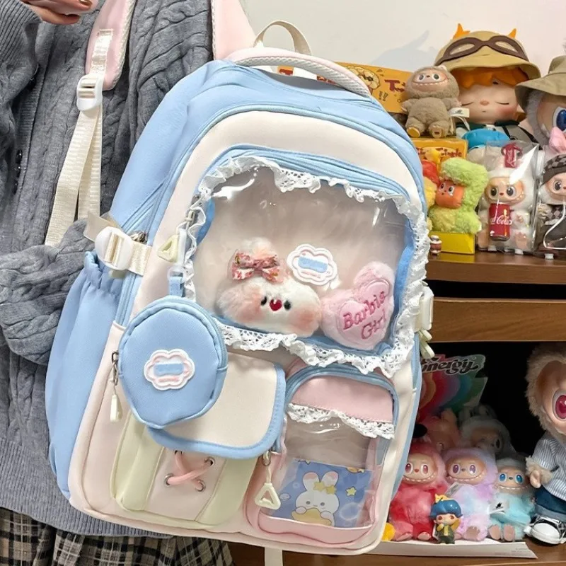 High Aesthetic Anime Ita Backpack Contrast Color Campus Multi Pocket School Bag for Teen Girls