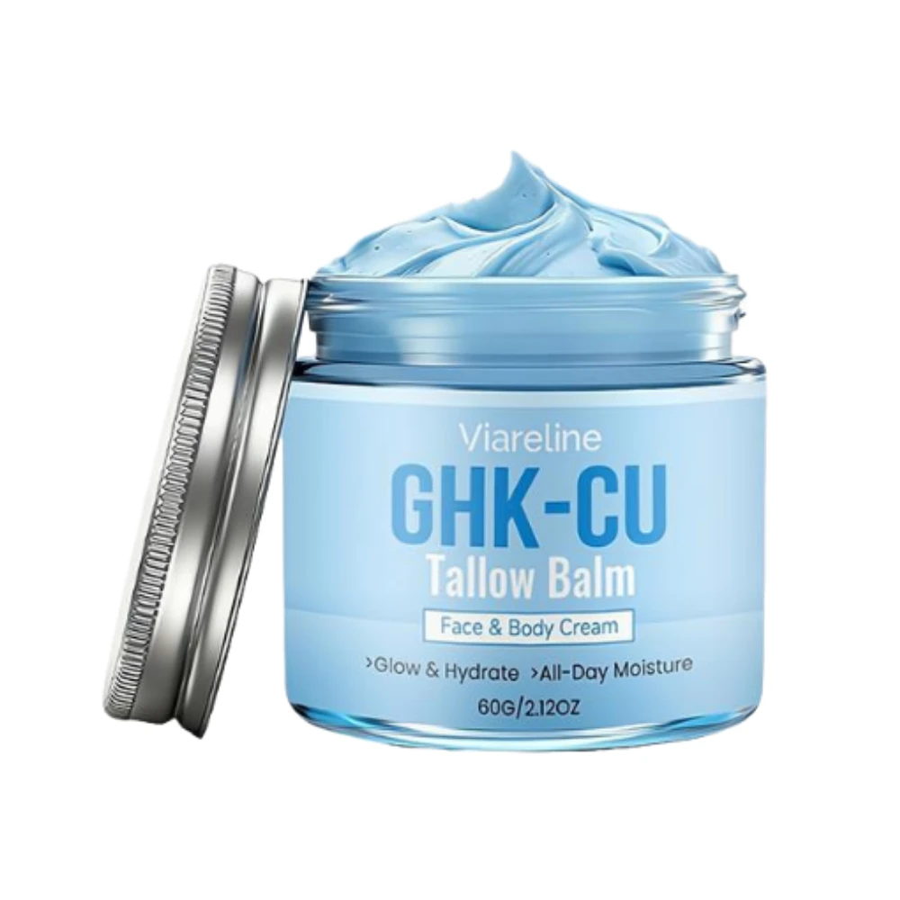 Natural GHK-CU Copper Peptide Tallow Balm Blue Cream - Brighten Hydrating Face & Body Moisturizer, for Dry Sensitive Mature Skin