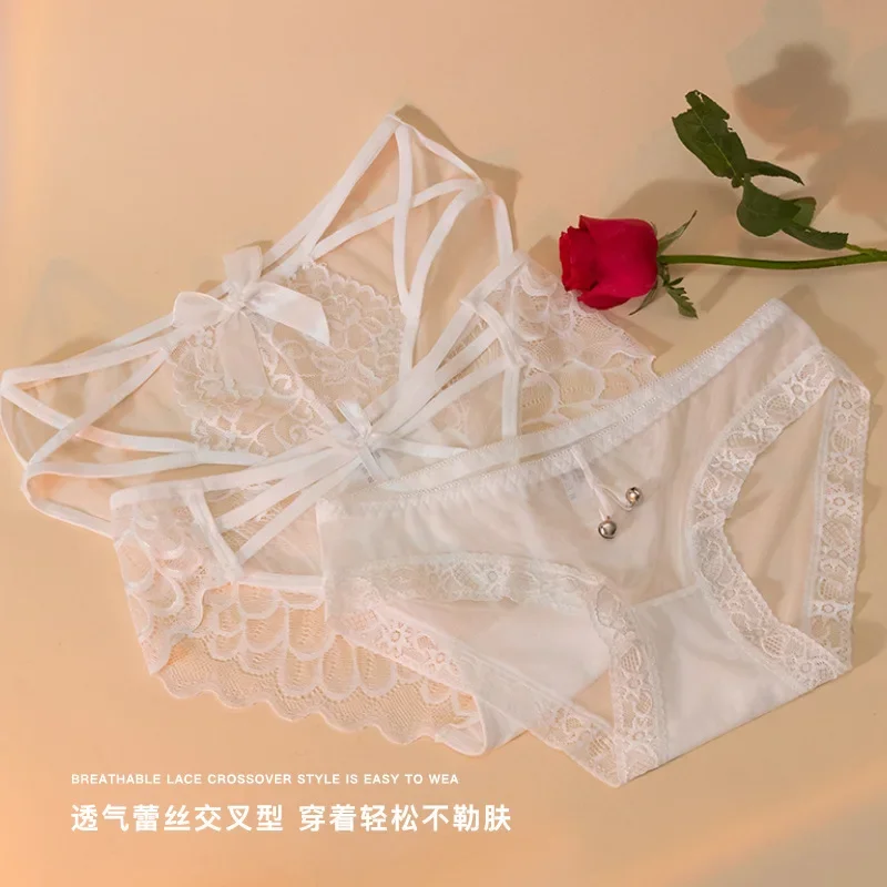 Sexy Lace Panties Explosive Cross Bandage Women Underpants Solid White Color Low Waist Seamless Thong Underwear Hollow Lingerie