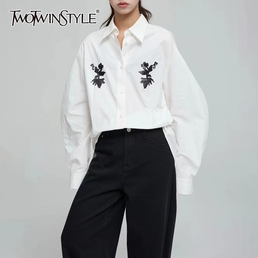 

TWOTWINSTYLE однотонная рубашка для похудения с блестками, женская офисная женская рубашка с лацканами и длинными рукавами, осенний стиль, модная новинка