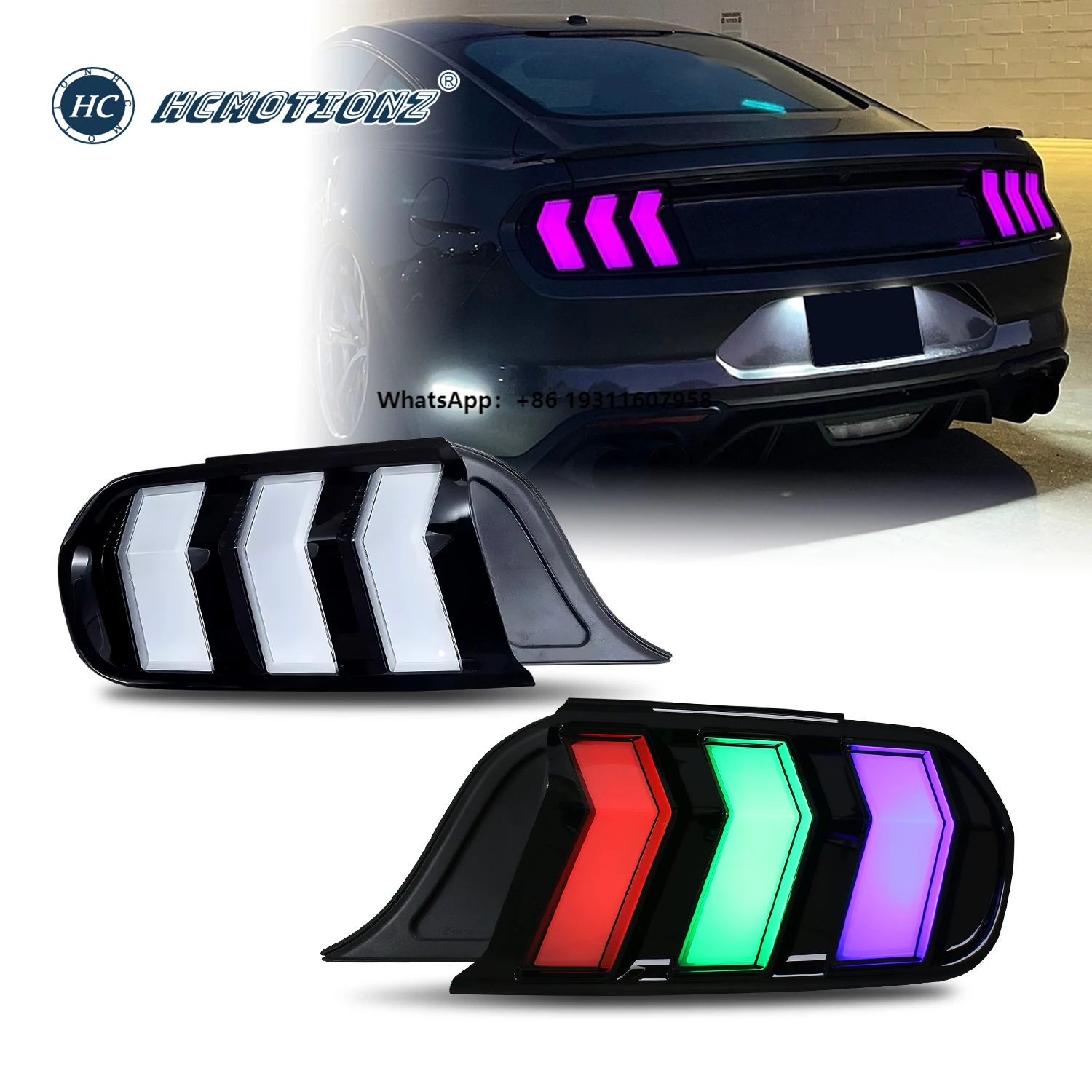 

HCMOTIONZ LED Tail Lights for Ford Mustang Gt 2015-2022 RGB DRL Animation Car Back Lamps Assembly 6 Kinds Mode of Turn signal