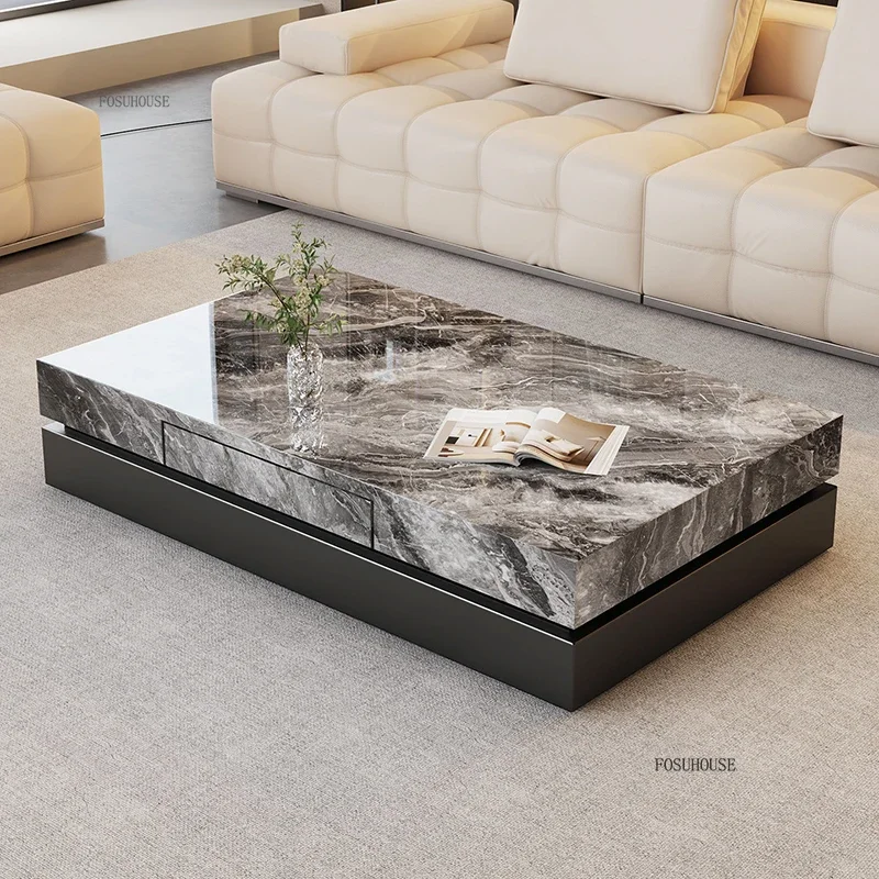 

Элитные журнальные столики из спеченного камня для компаний: новые итальянские столы с выдвижными ящиками, дизайн в стиле легкой роскоши, центральный стол для гостиной