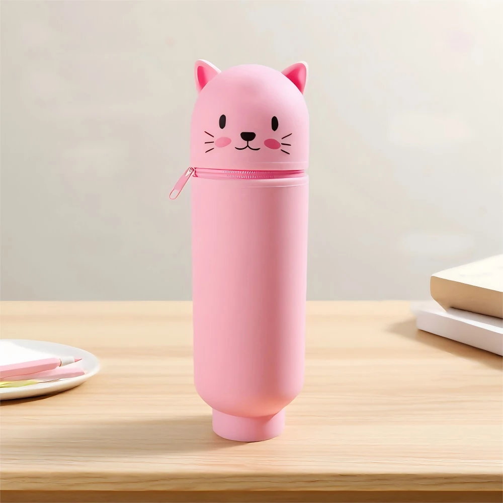 Trousse à crayons de dessin animé en Silicone avec fermeture éclair, organisateur debout pour fournitures scolaires pour enfants