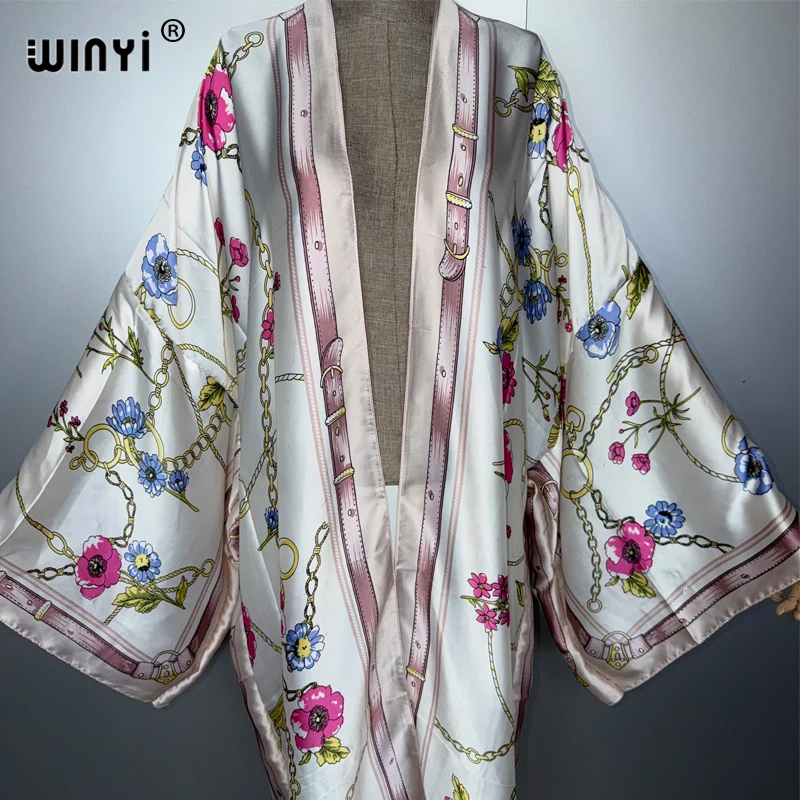 WINYI estampado boho kimono maxi ropa de playa cubrir vestido de fiesta de vacaciones abaya dubai lujo mujer musulmana moda caftán frontal abierto