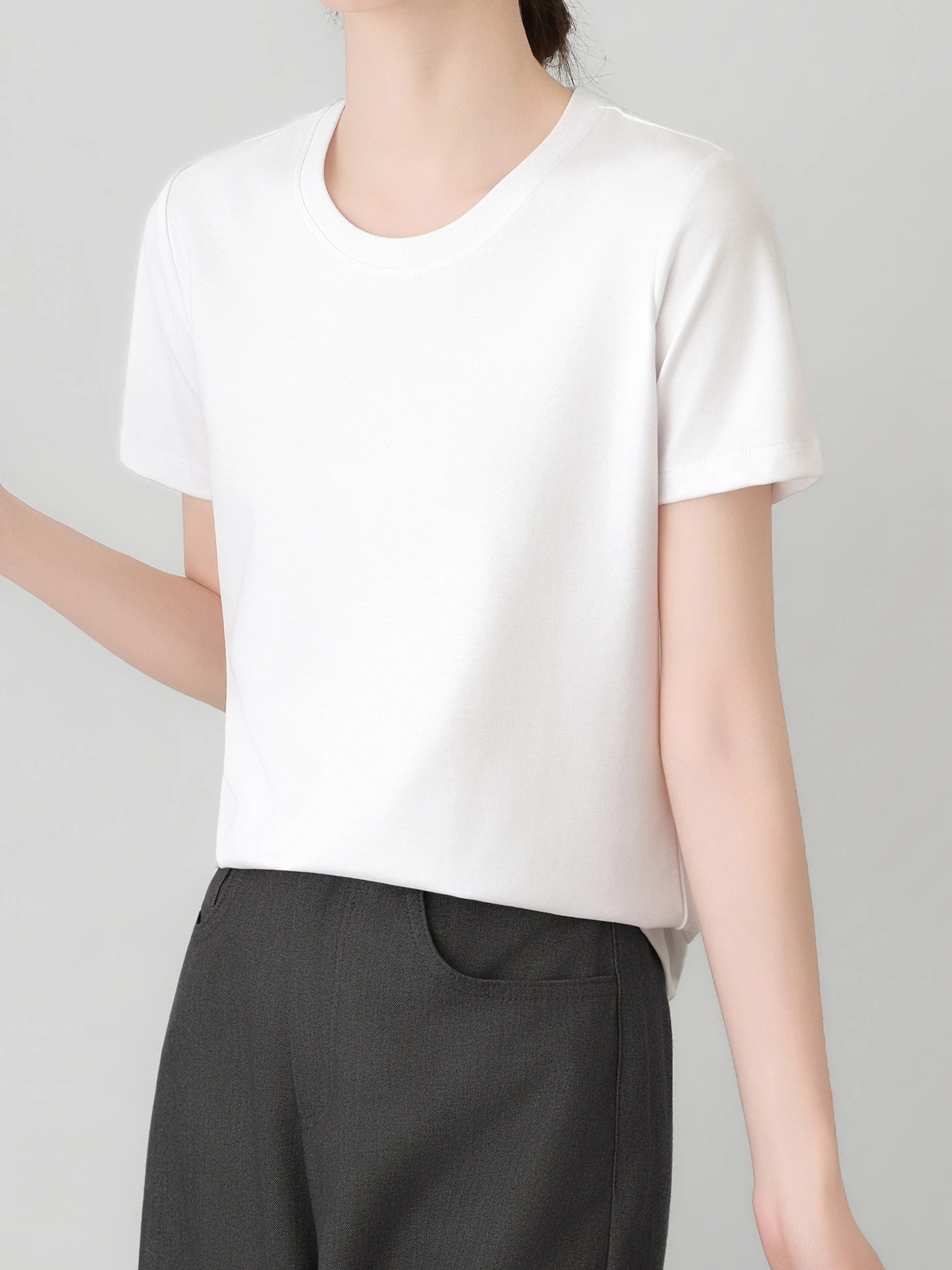 

mat Pure Cotton round Ne T-irt Women's ort Sve Slim Fit Base irt White Underwear Top High Waist Cut