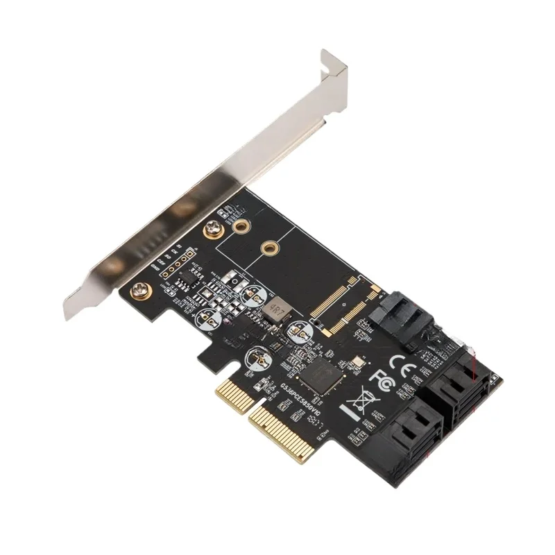 Pcie3.0x4 to 5-Port Sata3.0 Extended Card Hard Disk Transfer Jmb585 Core Drive-Free Black Dress Feiteng