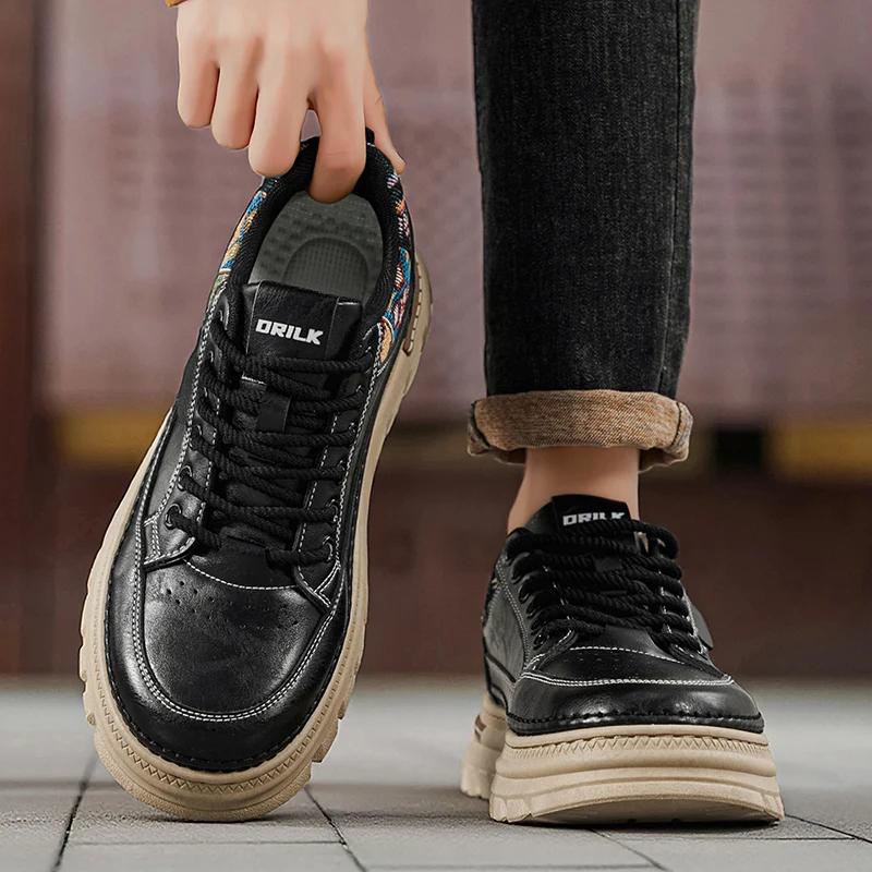 Men's Retro Platform Skate Sneakers 39‑44, Lace‑Up PU Casual Shoes, Thick Sole Fashion Daily Outdoor Walking Footwear