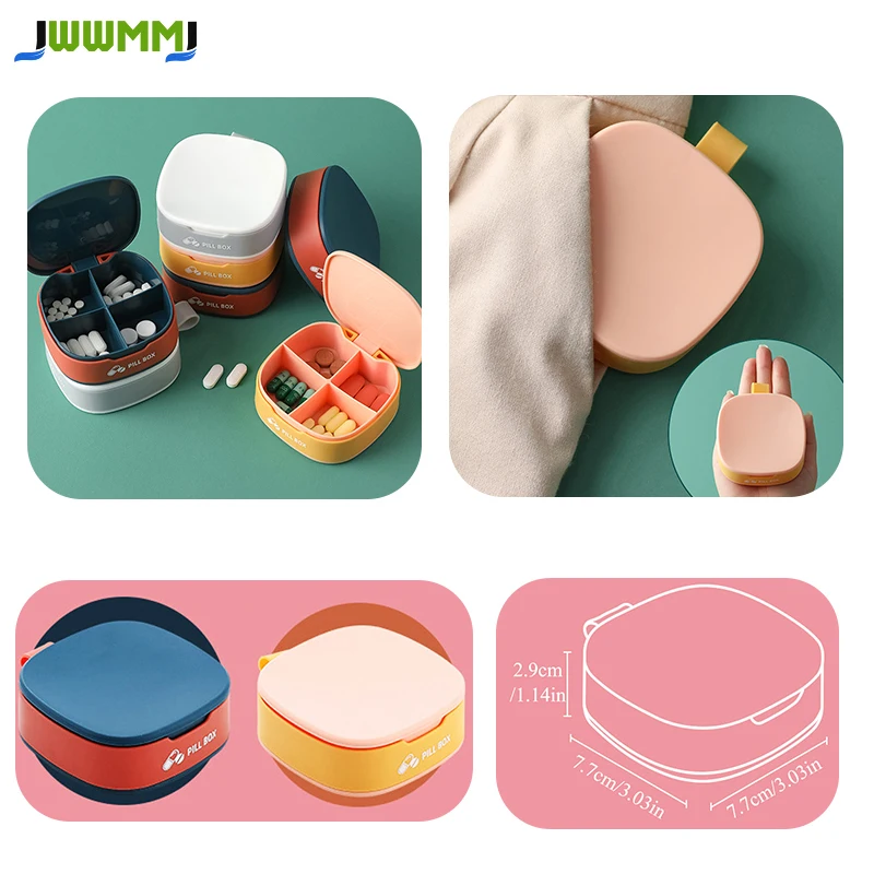 1Pcs Travel Pill Case Organizer - Small Pill Box Supplement Case for Pocket or Purse,4 Compartment Moistureproof Pill Case