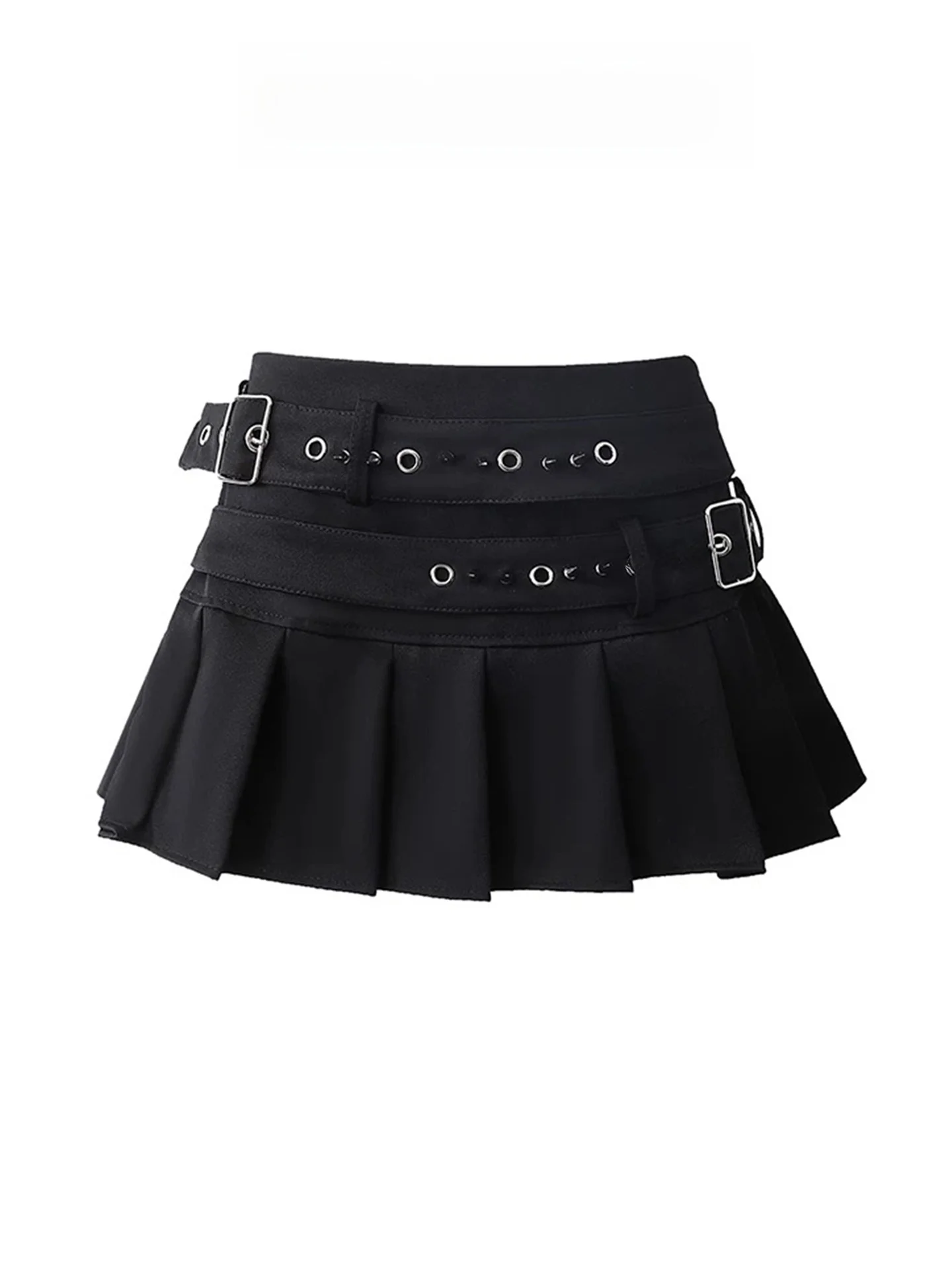 

Y2K Spicy Girl Low Waist Black Rivet Skirt Women's Autumn Design Double Belted Pleated Punk Half Body Skirts