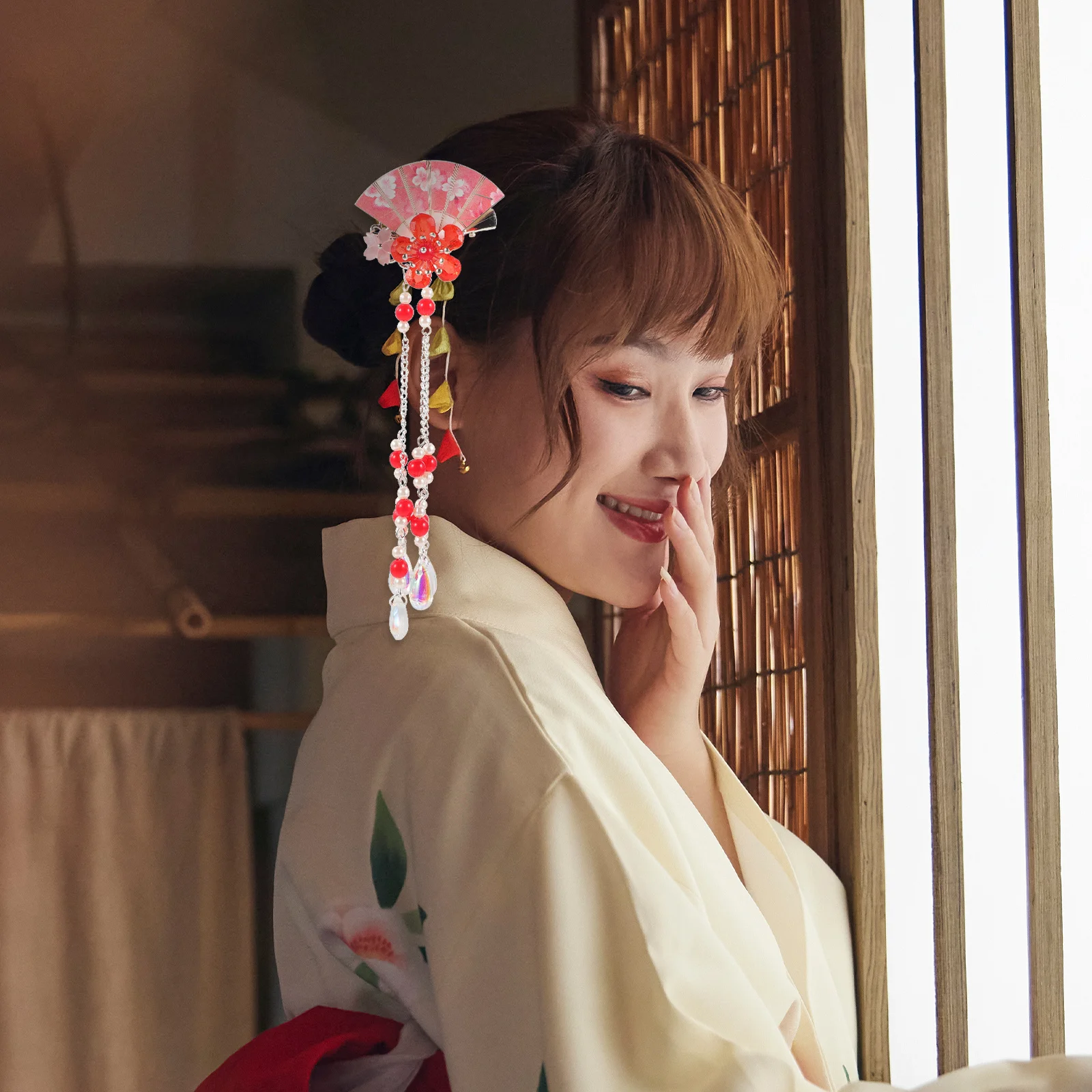 

2Pcs Hair Clips Flower Crystal Fan Tassel Hairpins for Women Girls Wedding Party Hair Accessories Flower Hairpin