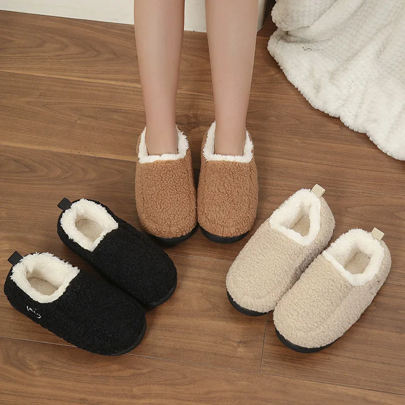 Casual Home Winter Slippers Women Light Slip-On Soft Sole Plush Slides Woman Wrap Heel Non-Slip Warm House Slippers for Couple image 6