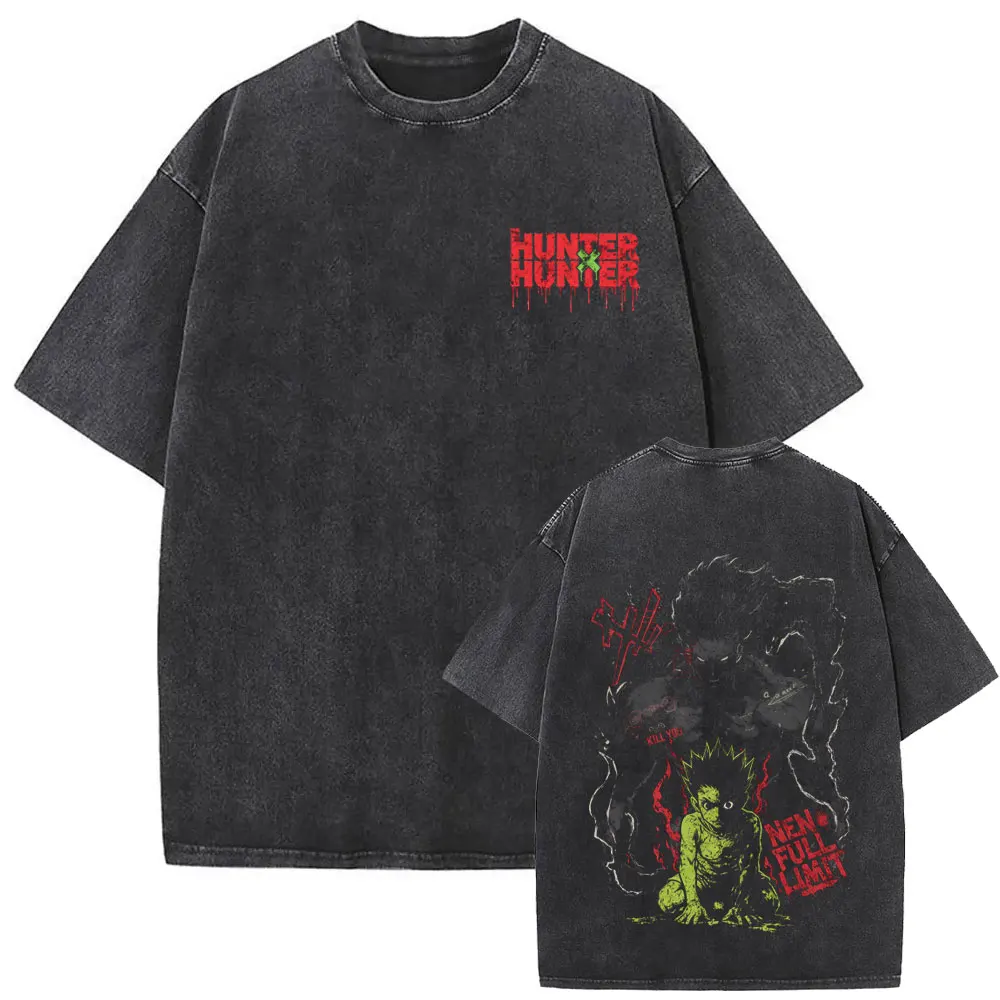 Washed Vintage Anime Hunter X Hunter T-shirt Phantom Troupe Spider Chrollo Lucilfer Graphic T Shirt Men 90s Manga Retro T-shirts