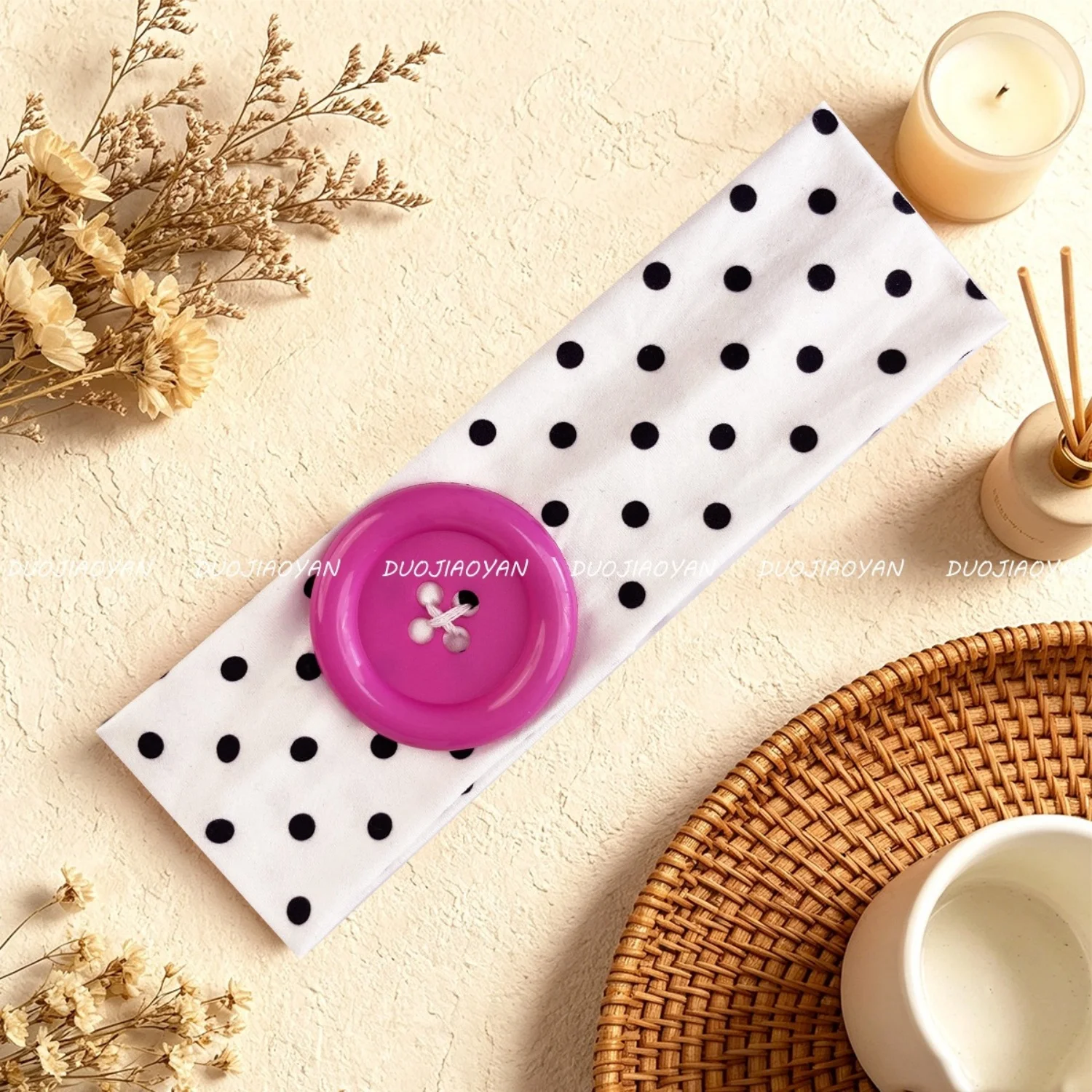 Summer Dopamine Large Button Wave Dot Headband Fashionable Ins Style Elastic Headband Sports Fitness Sweat-absorbent Hairband image 5