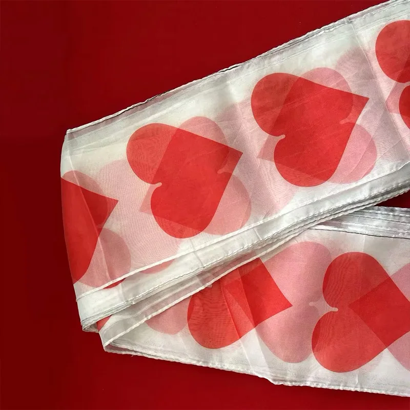 Extra-Long Chiffon Silk Scarf Magic Tricks 1500*16cm Red Heart Pattern Long Silk Streamer Stage Party Magia Accessories Props