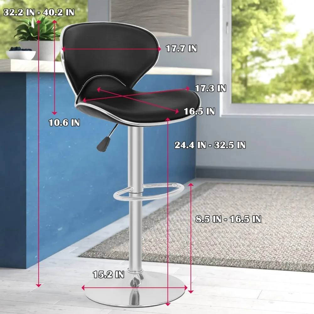 Bar Stools Counter Stools with Height Adjustable Swivel Counter Chairs Back PU Leather Set of 2 Dining Chairs