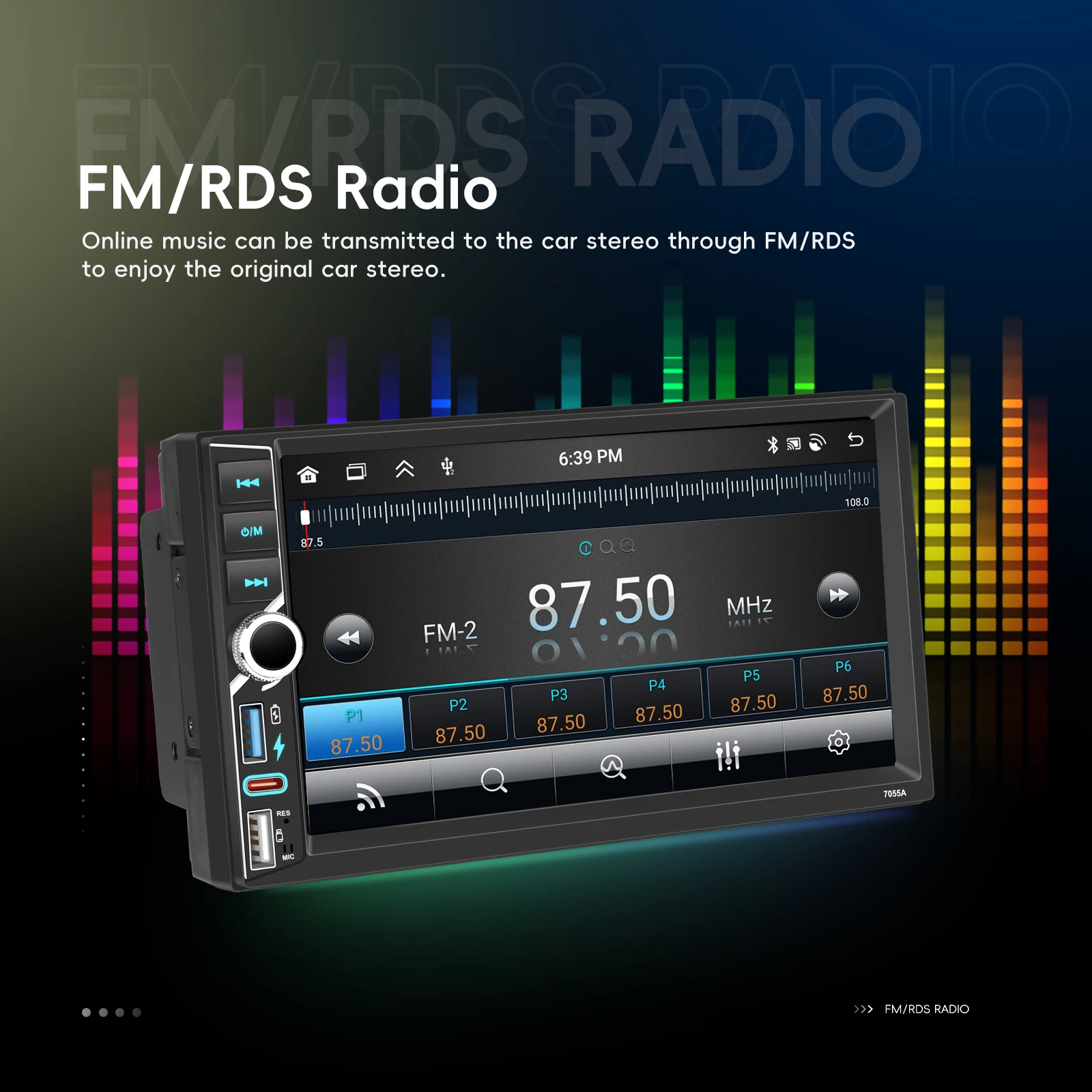 Autoradio Podofo 6+128G 7 pouces, CarPlay sans fil, Android Auto, lecteur multimédia 2-Din, Mirror Link, WIFI, BT, FM, RDS, navigation GPS