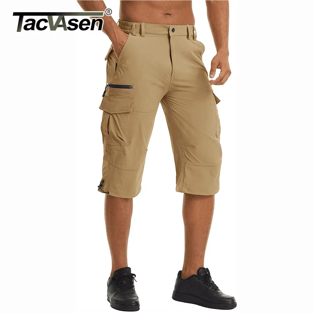 TACVASEN Men's Cargo Work Shorts Quick Dry 3/4 Length Capri Pants Multi-pockets Knee Length Trousers Summer Board Beach Shorts