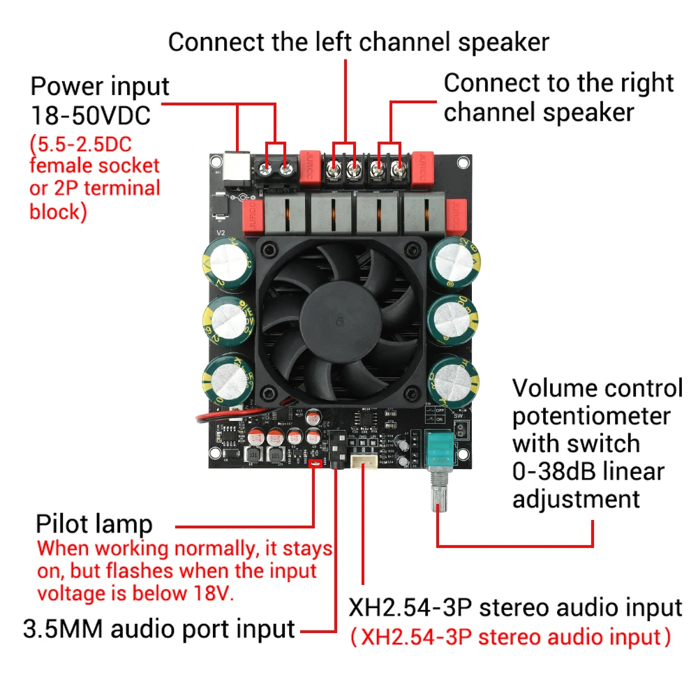 

DC 18-50V ZK-6002 HiFi Digital Audio Amplifier Board 600W+600W High Power 2.0 Dual Channel Stereo Sound Amplifiers AMP Module