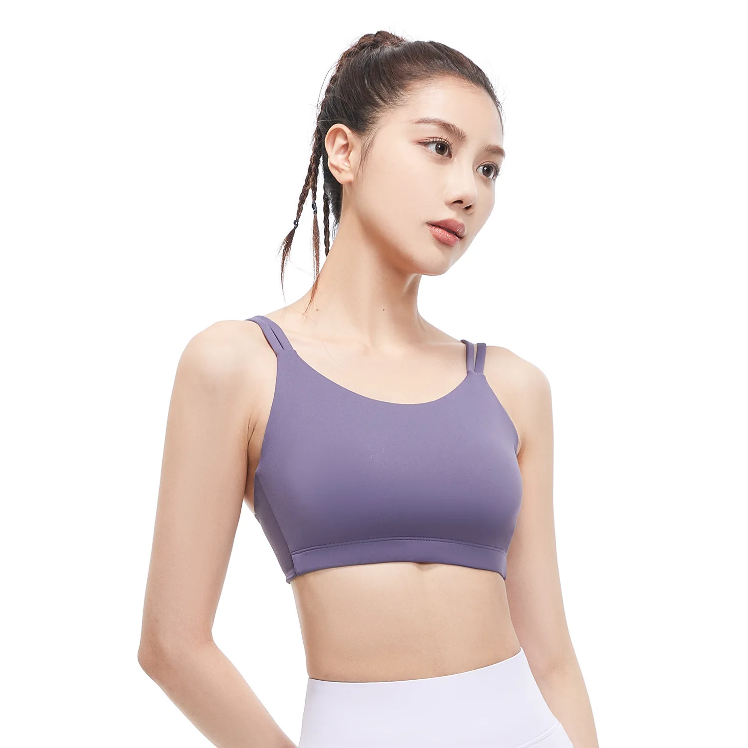 Double Shoulder Spaghetti Strap Bra U-Shape Anti-Shock Gathering Beauty Back One-piece Sports Underwear