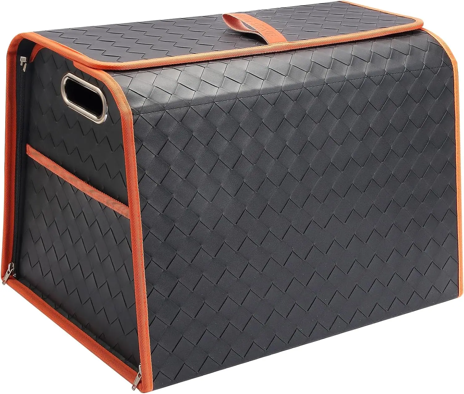 

Trunk Organizer, Waterproof Collapsible 2-Compartment Car Storage, Foldable for Tools & Accessories (Black+Orange)