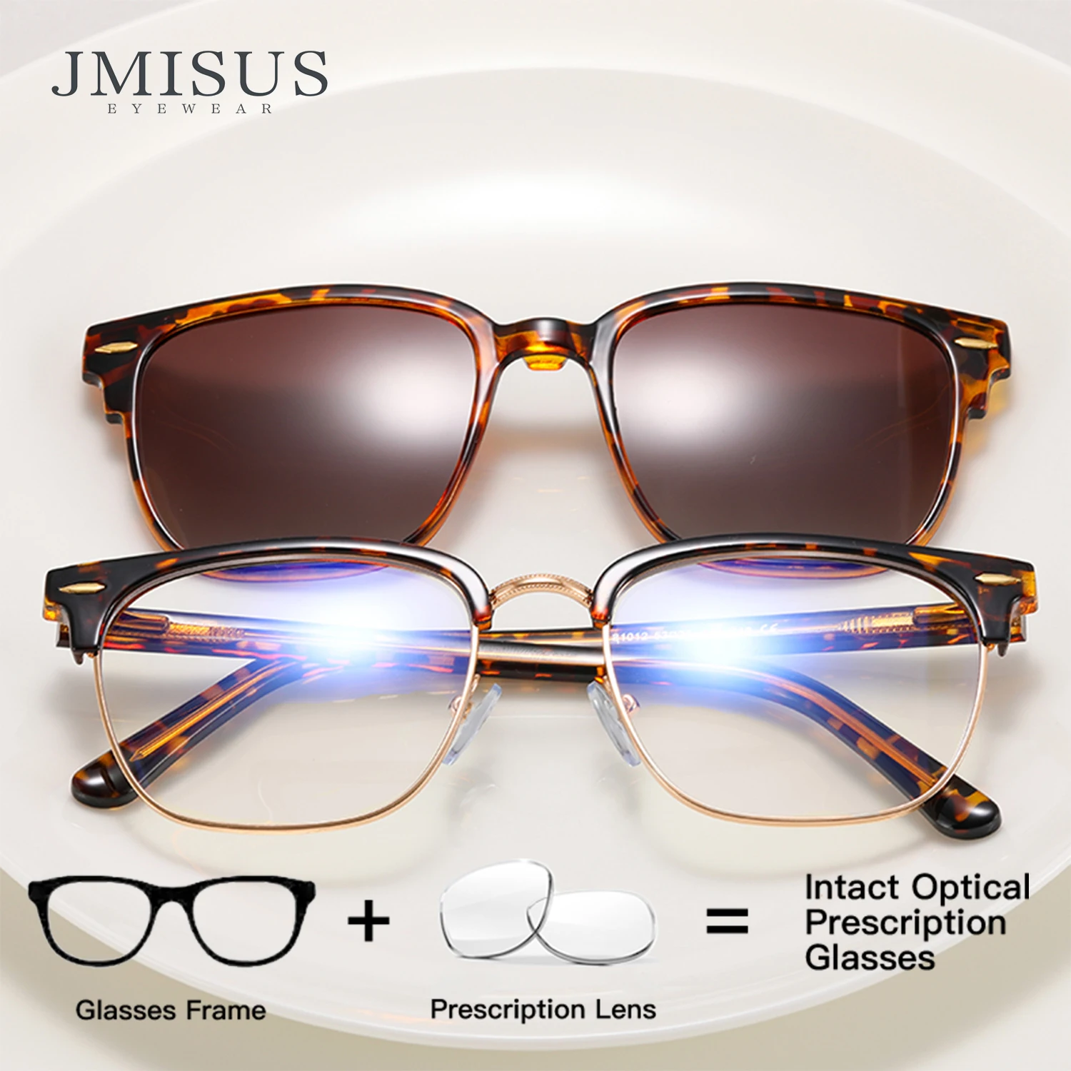 

JMISUS Unisex Clip on Prescription Sunglass Square Handmade Acetate Anti-Blue Light Photochromic Progressive Multifocal Glasses