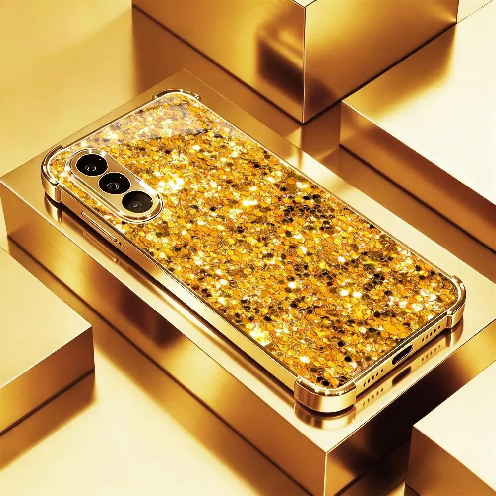 gold dust scratch proof Beautiful Electroplating Glass PhoneCase for Samsung Galaxy S26 S25 S24 S23 S22 FE,Ultra,Plus antiimpact