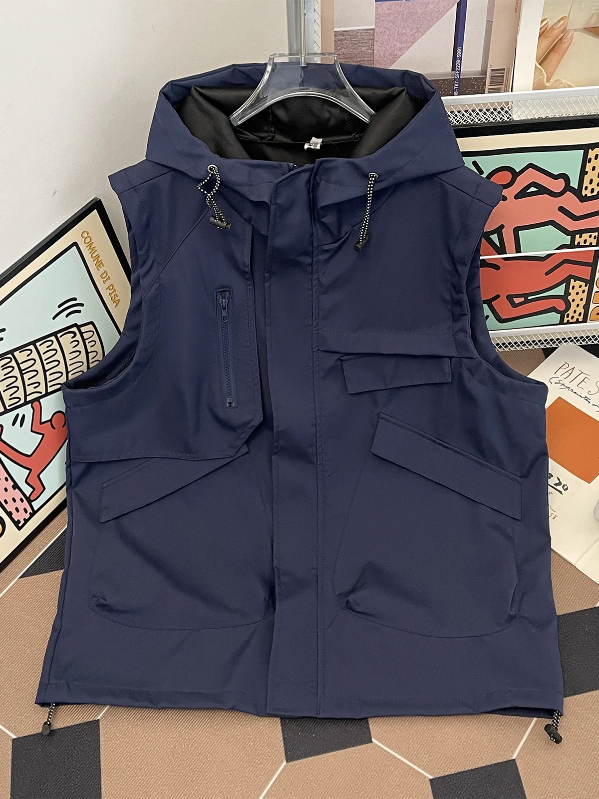 Outdoor Workwear Vest Men's Spring Summer Multi-Pocket Design Zipper Jacket Mountain Climbing Waterproof Hooded Casual Style