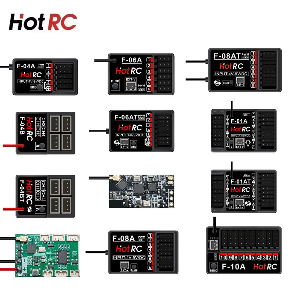 HOTRC F-04A F-04B F-05A F-06A F-08A F-10A F-01A SBUS F-04BT F-06AT F-08AT F-01AT 2.4G Receiver 4/6/8/10CH for Hotrc Transmitter
